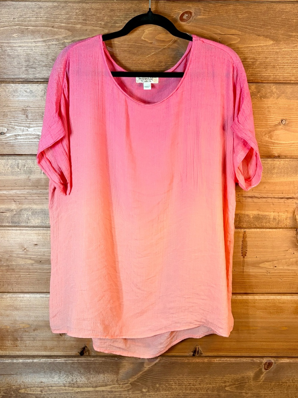 ONE WORLD Pink to Coral Ombre Short Sleeve Blouse Size XL 💕🌴